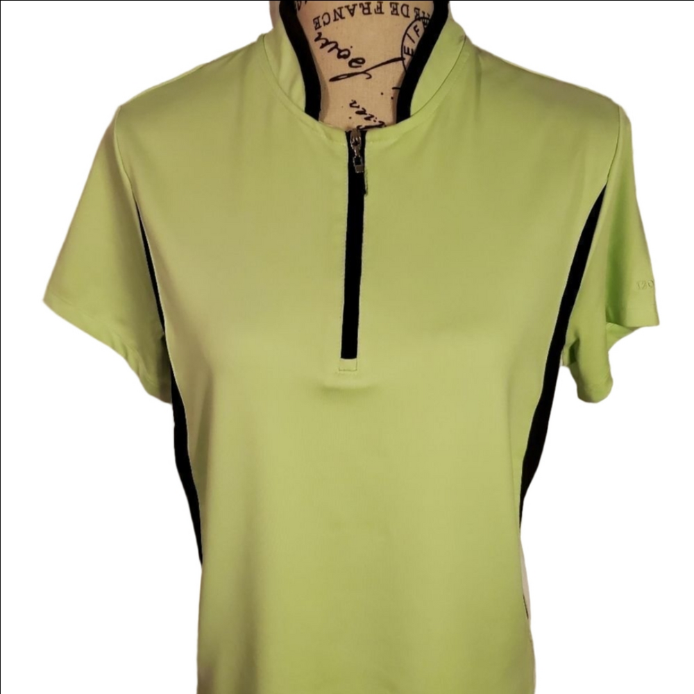 Izod Perform X Lime Green Black Performance Zip Up Golf Jersey Size Medium